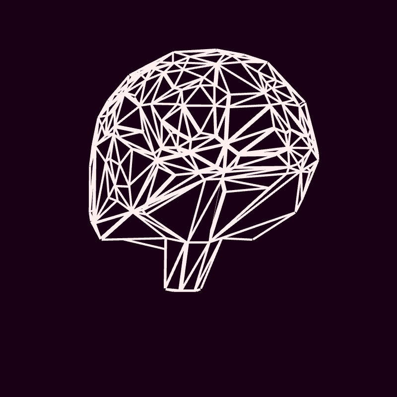 Spinning low-poly brain scan simulation in a retro style
